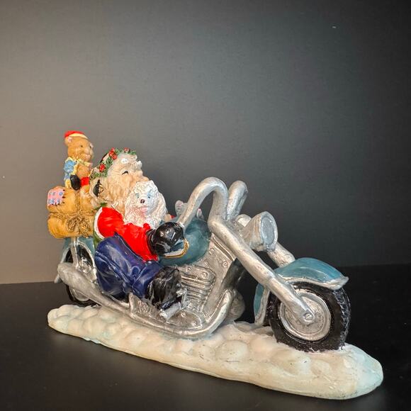 Vintage Chopper Motorcycle Biker Santa Claus With His Puppy & Kitty - Picture 2 of 10
